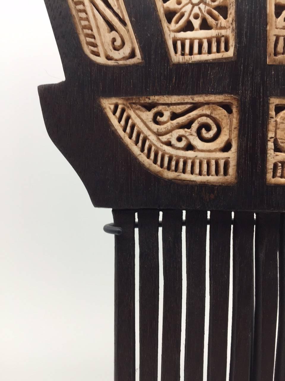 Hair Comb, Carved in Wood and Bone from the Spice Islands, Indonesia In Good Condition In New York, NY