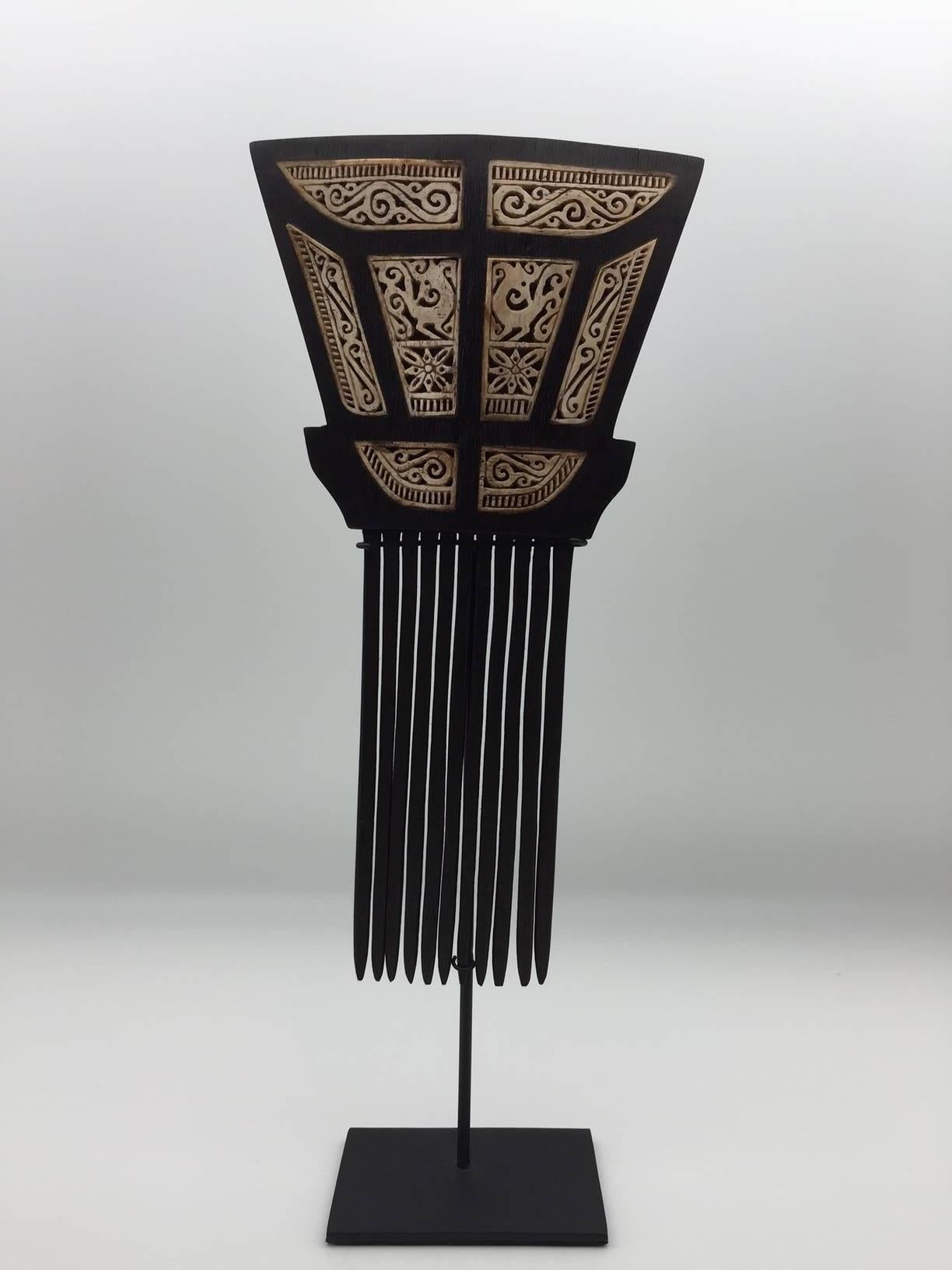 Contemporary Hair Comb, Carved in Wood and Bone from the Spice Islands, Indonesia