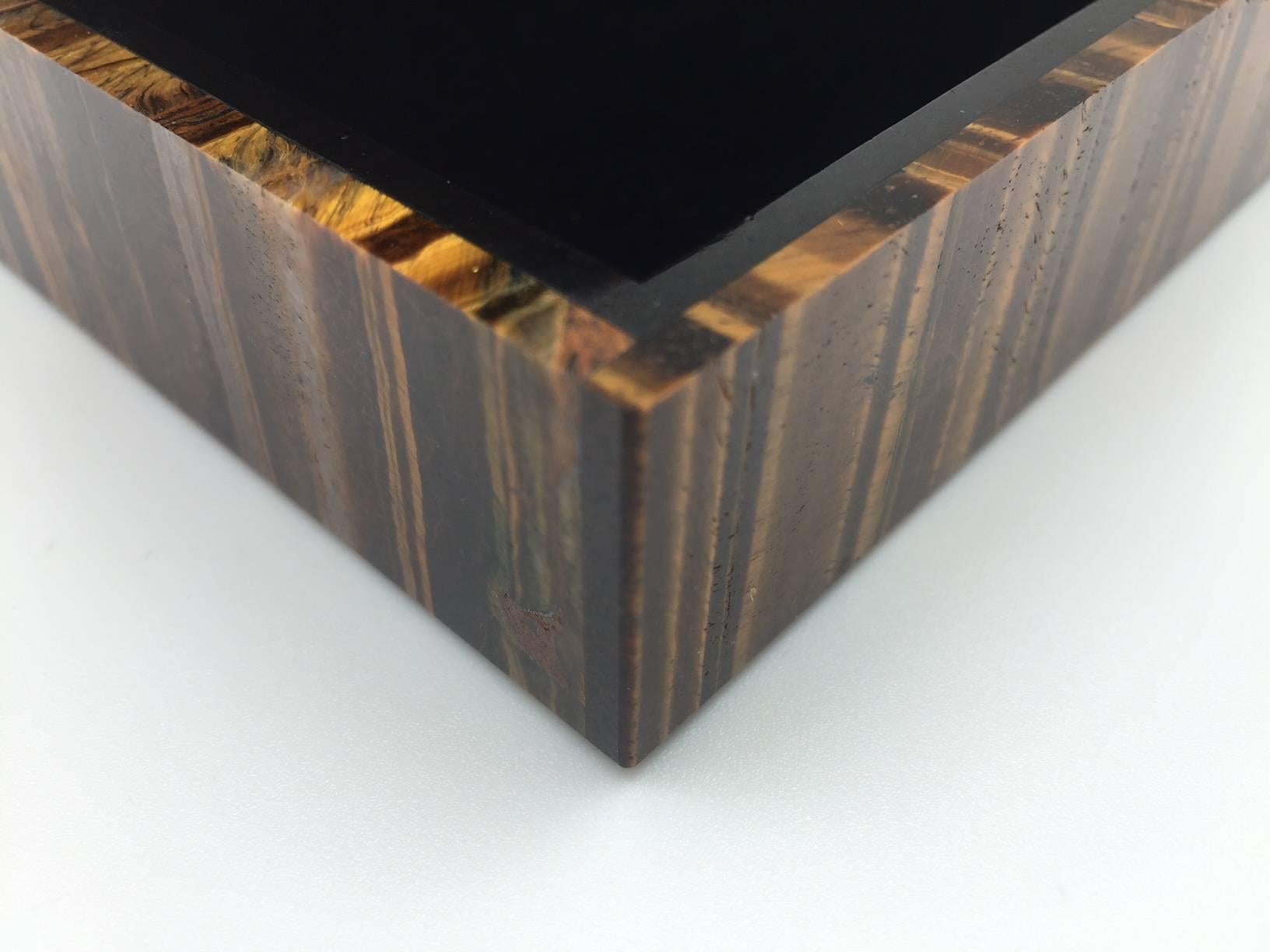 Contemporary Tiger's Eye Stone Box with Hinged Lid