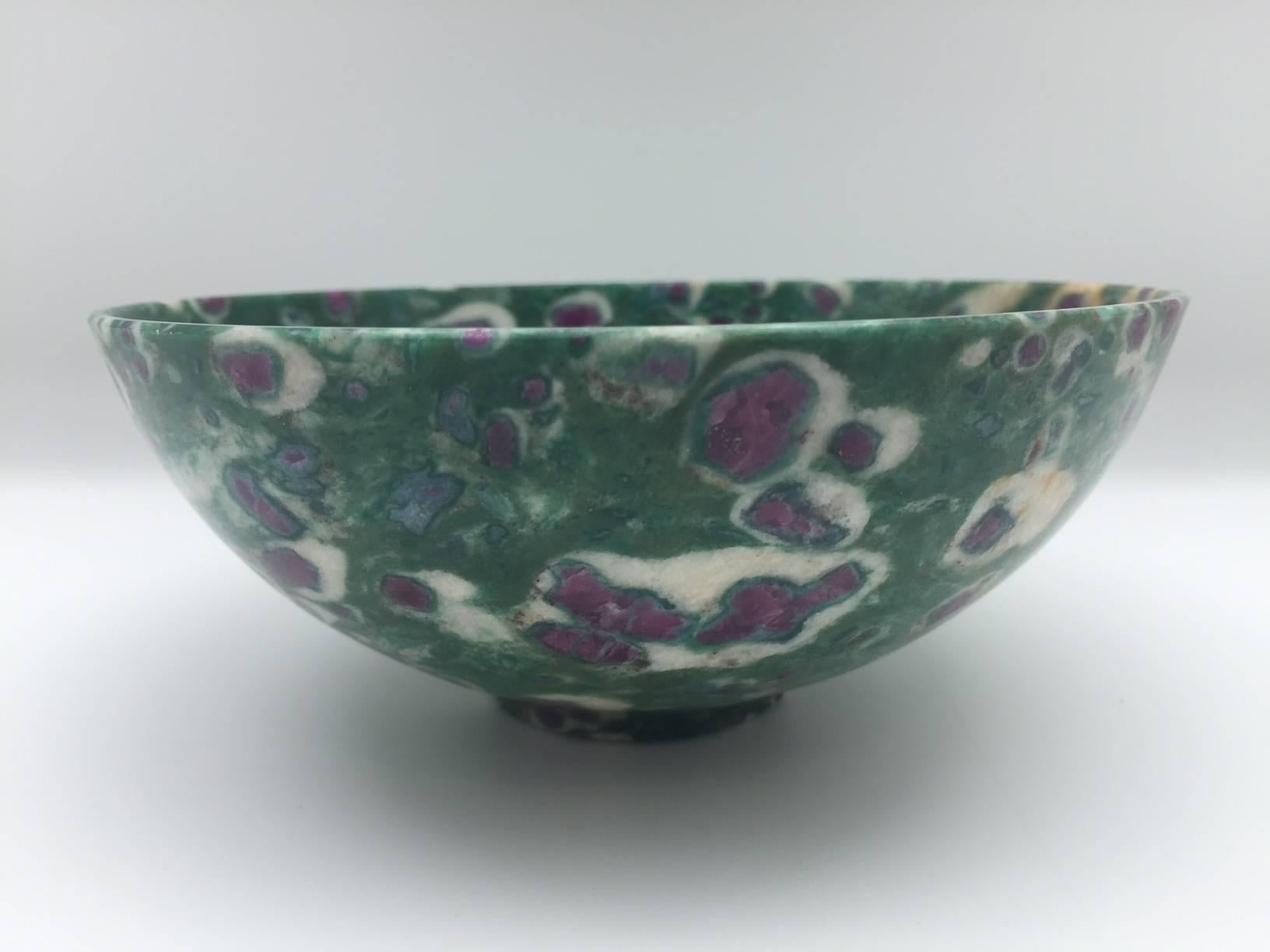 Other Red Ruby in Green Fuchsite Semi-Precious Footed Stone Bowl