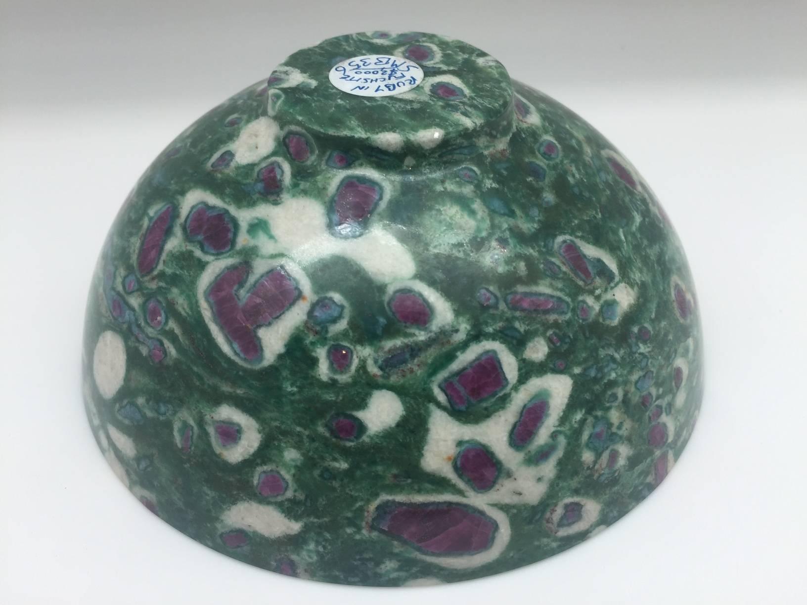 Red Ruby in Green Fuchsite Semi-Precious Footed Stone Bowl 1
