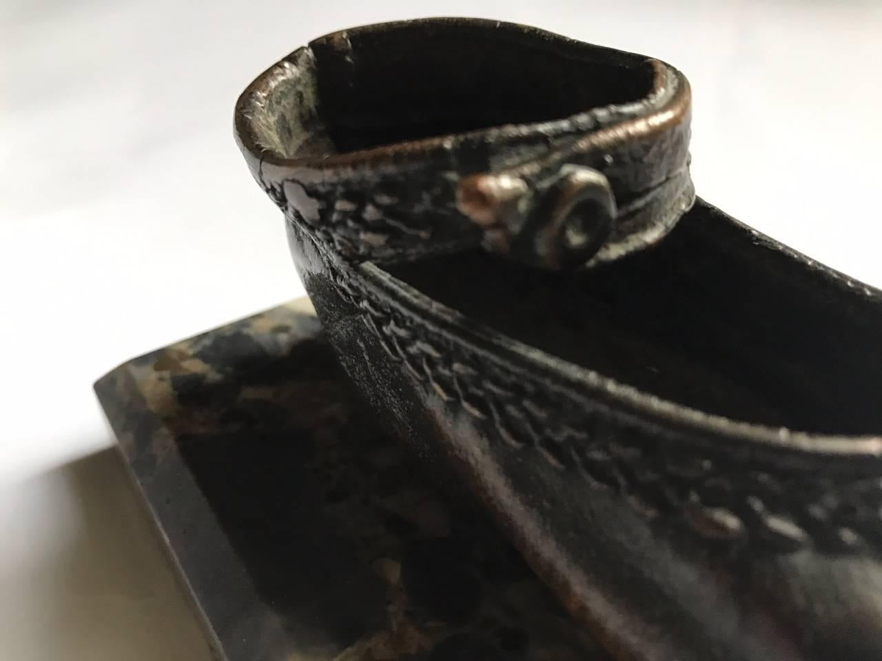 Victorian Bronze Ballerina Style Baby Shoes Pair Weights with Marble Base