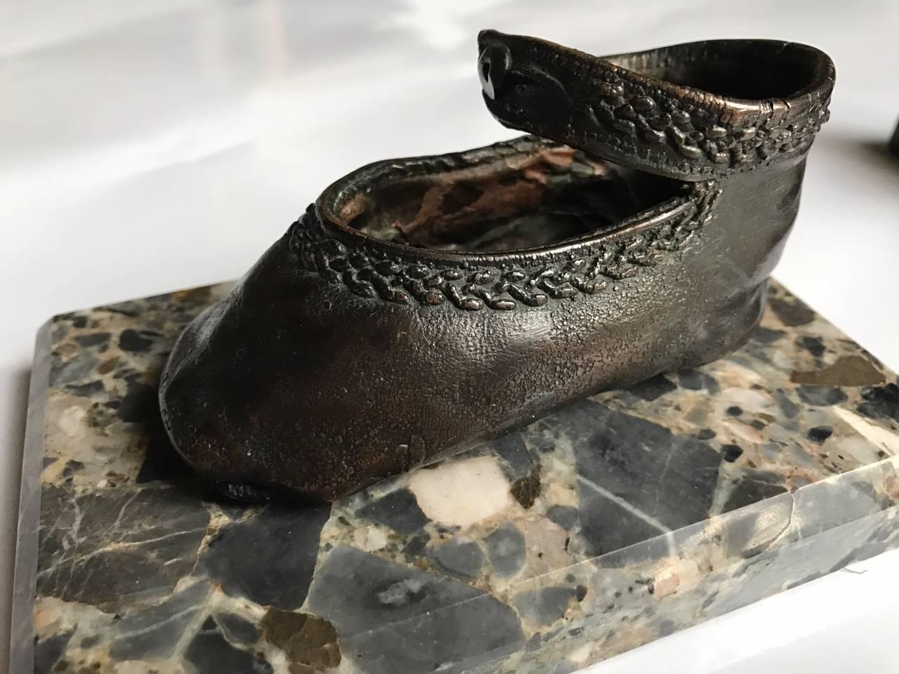Bronze Ballerina Style Baby Shoes Pair Weights with Marble Base 1