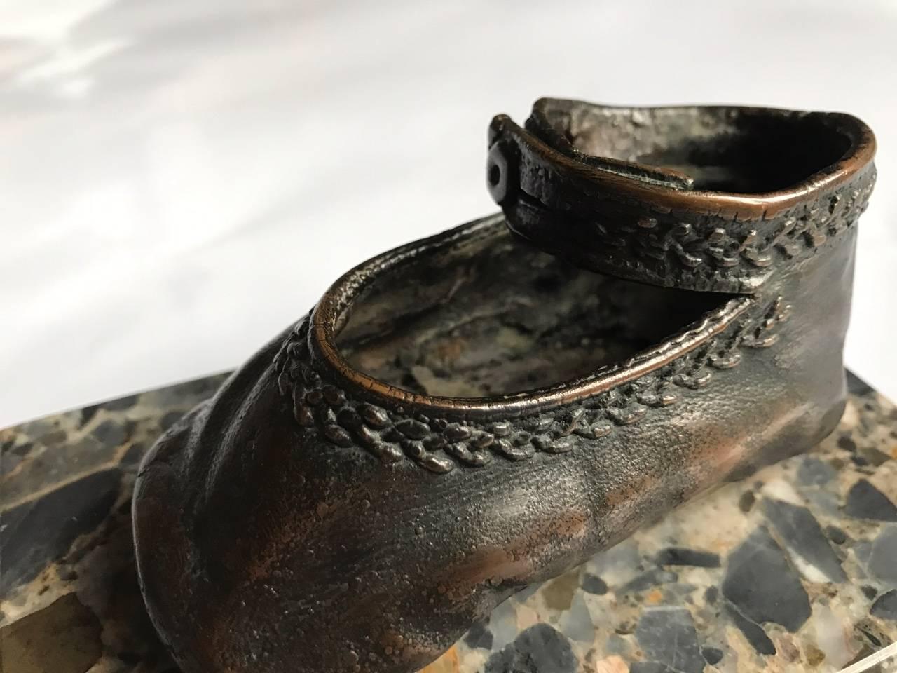 Bronze Ballerina Style Baby Shoes Pair Weights with Marble Base 2