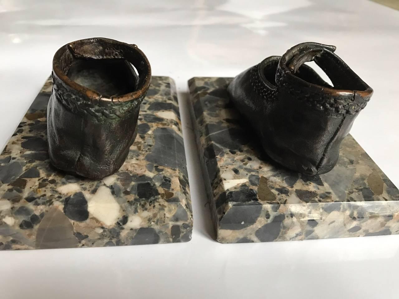 Bronze Ballerina Style Baby Shoes Pair Weights with Marble Base 3