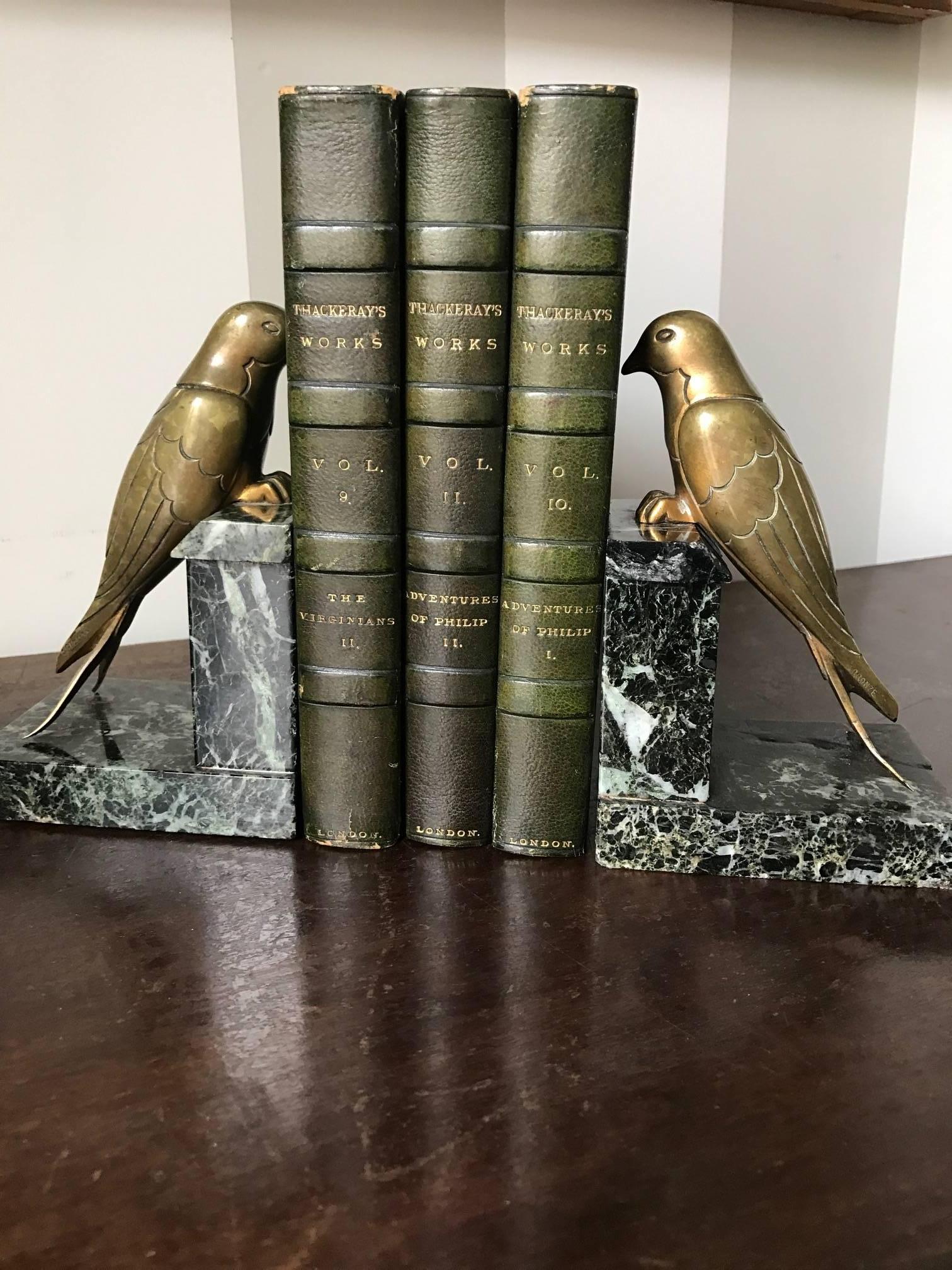 French 1930s Art Deco Bronze Swallow Bird Bookends by Suzanne Bizard In Fair Condition In New York, NY