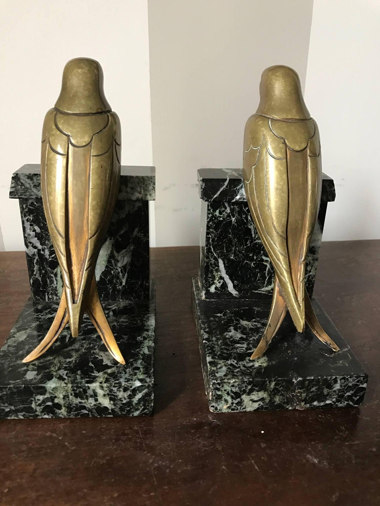 Mid-20th Century French 1930s Art Deco Bronze Swallow Bird Bookends by Suzanne Bizard