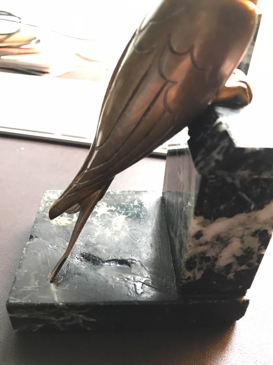 French 1930s Art Deco Bronze Swallow Bird Bookends by Suzanne Bizard 4