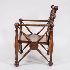 Arts and Crafts Period Oak Lattice Fretworked Armchair