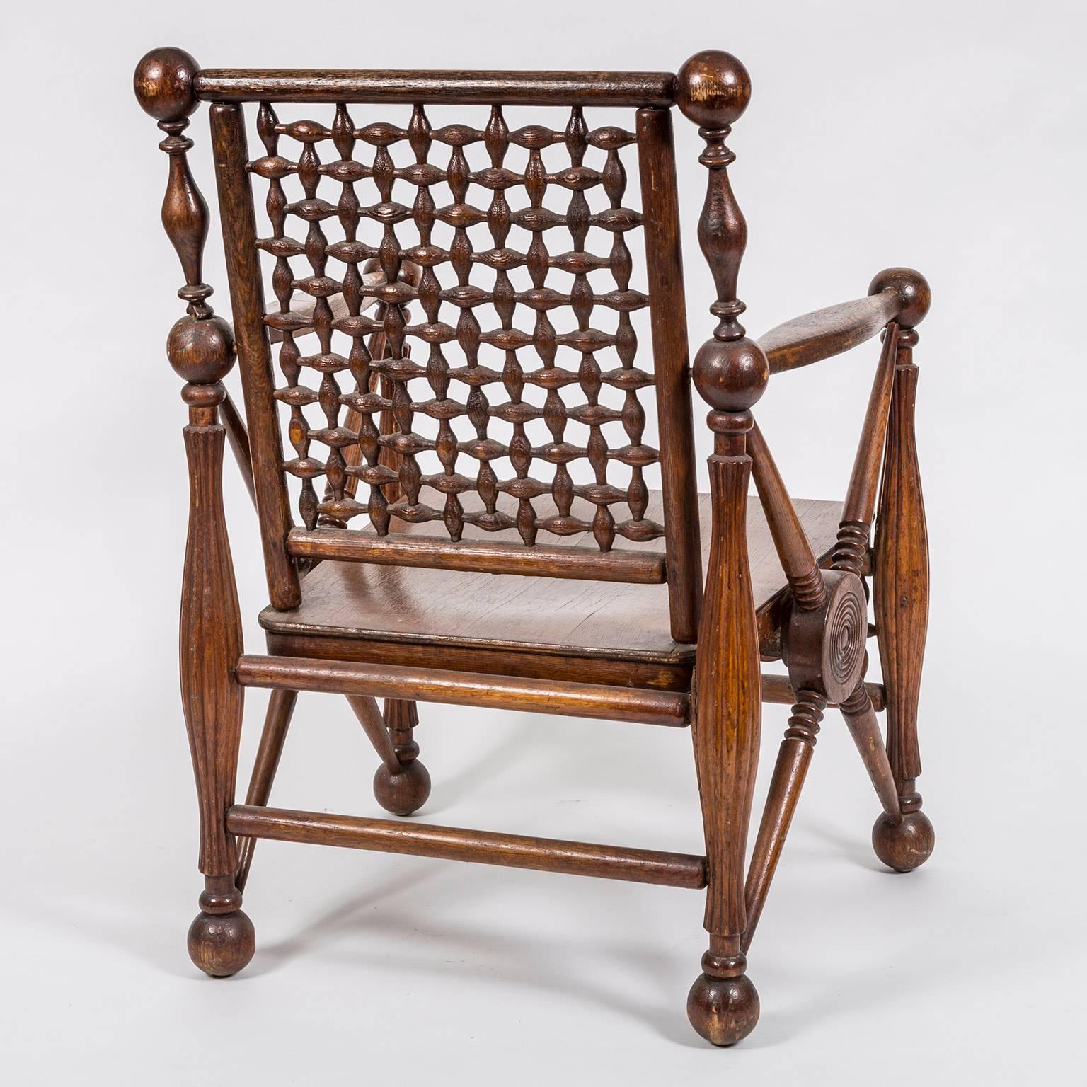 Arts and Crafts Period Oak Lattice Fretworked Armchair In Good Condition In New York, NY