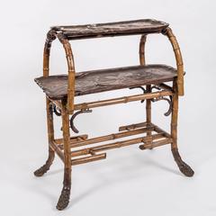 Japanese Meiji Period Bamboo and Carved Wood Tea Table with Lily Leaves and Fro