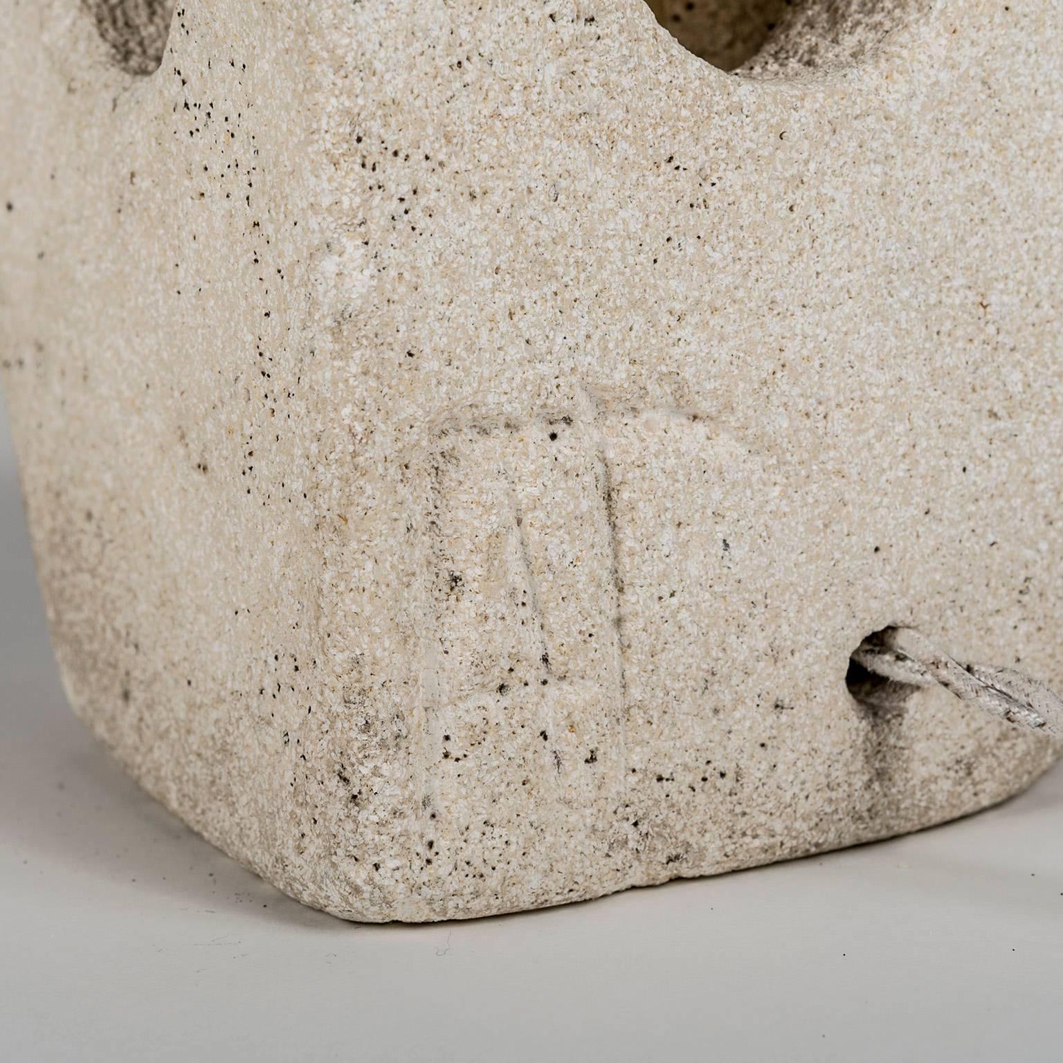Mid-Century Modern Lantern Owl Lamp Sculpted in Limestone and Signed by Albert Tormos, Electrified