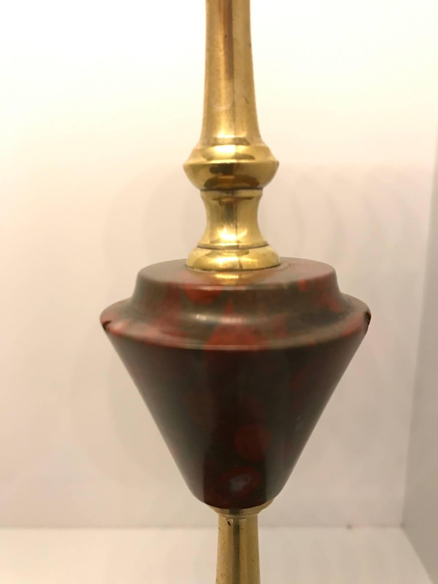 20th Century Pair of French Red Marble and Brass Candle Sticks