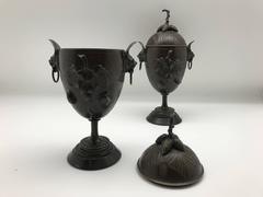 Pair of 19th Century Bronze Urn Vases with Naturalistic Decor