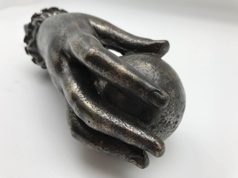 Large 19th Century European Polished Iron Hand and Ball Door Knocker at
