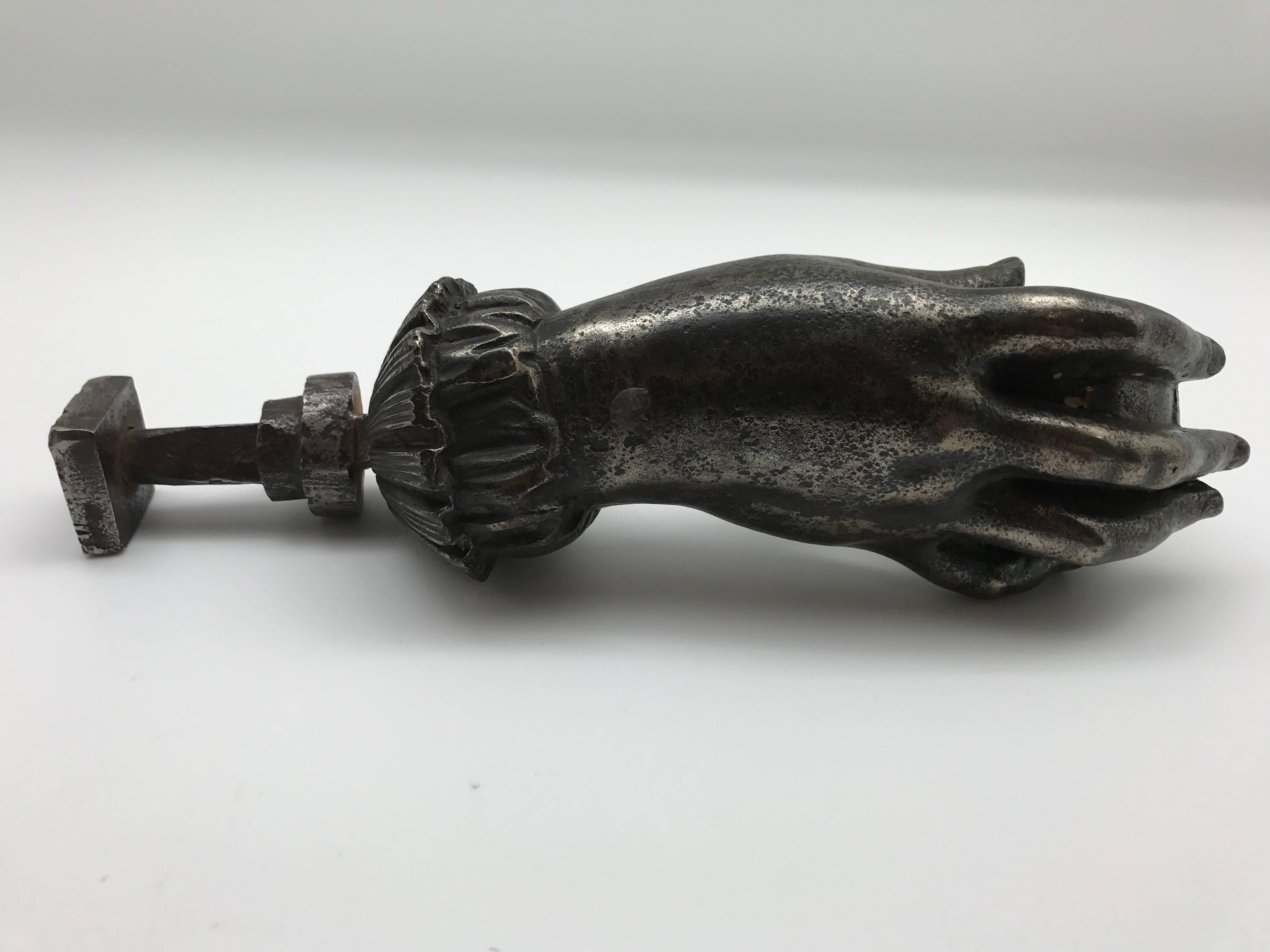 Large 19th Century European Polished Iron Hand and Ball Door Knocker In Good Condition In New York, NY