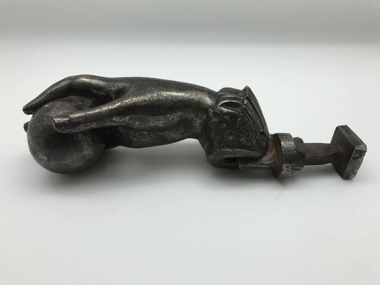 Large 19th Century European Polished Iron Hand and Ball Door Knocker at