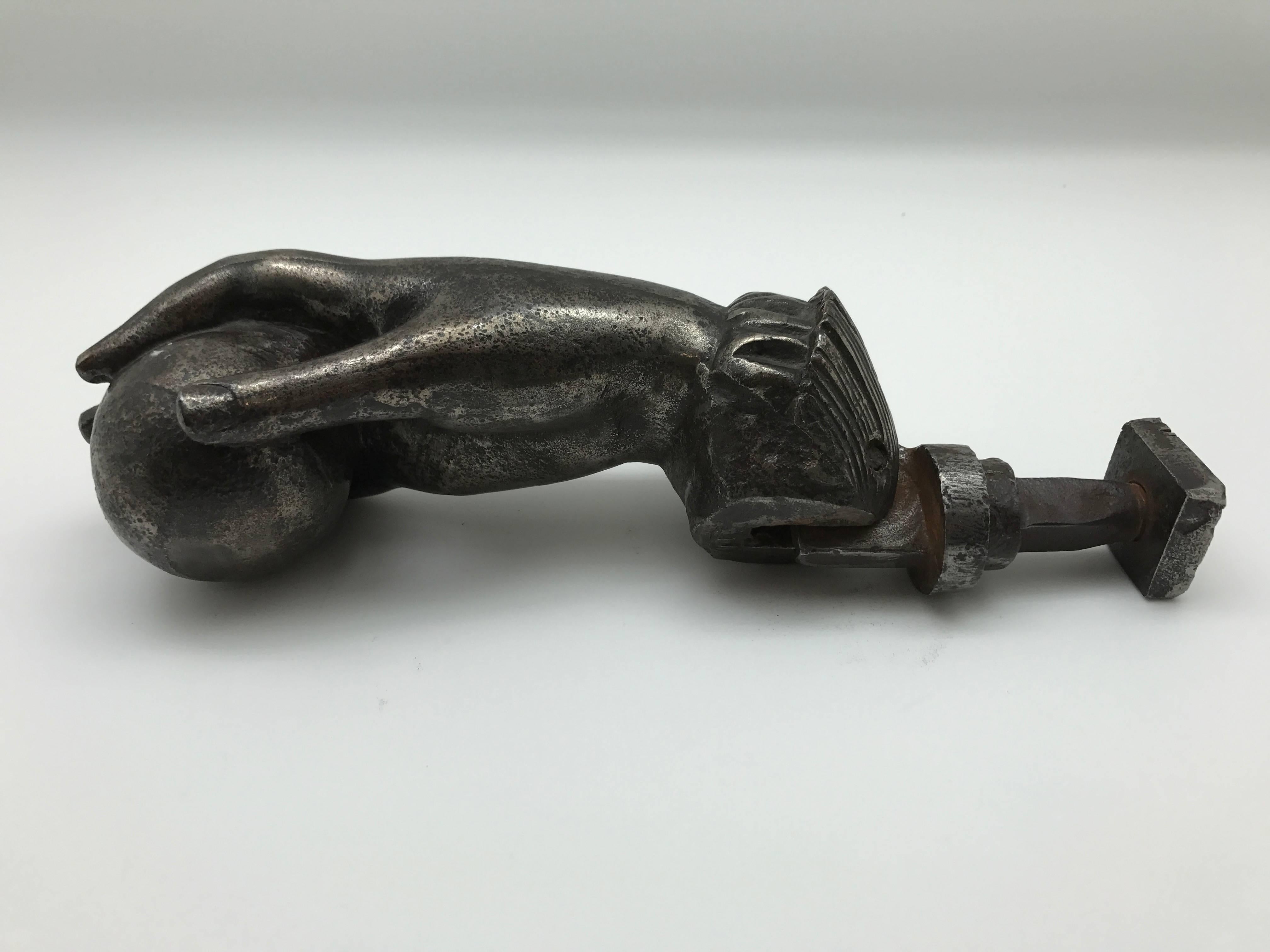 Large 19th Century European Polished Iron Hand and Ball Door Knocker 2