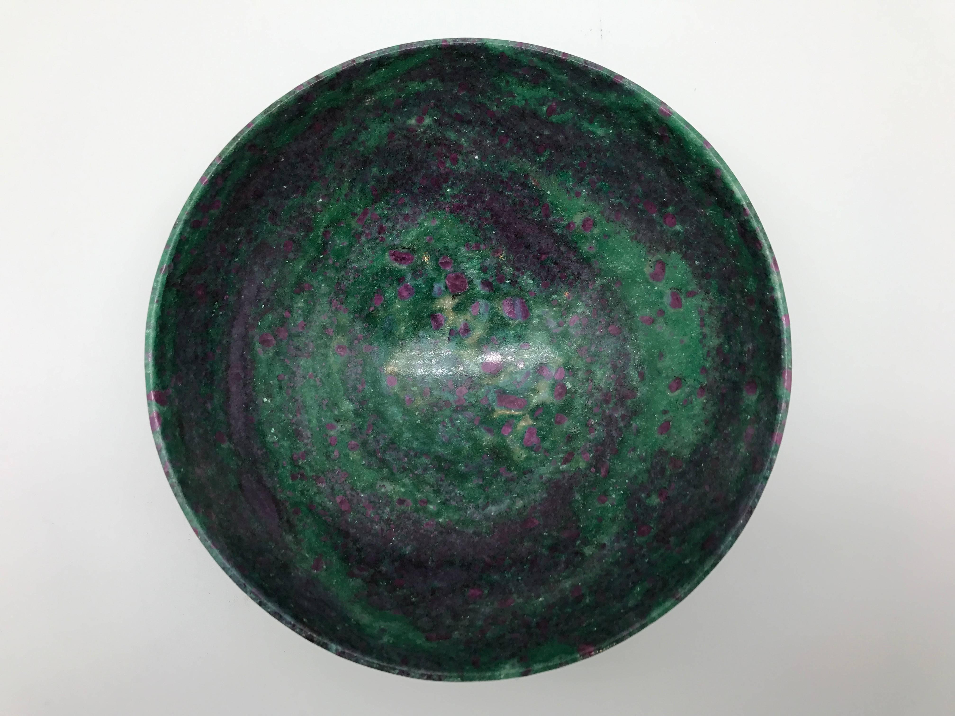 Other Red Ruby in Green Fuchsite Semi-Precious Footed Stone Bowl