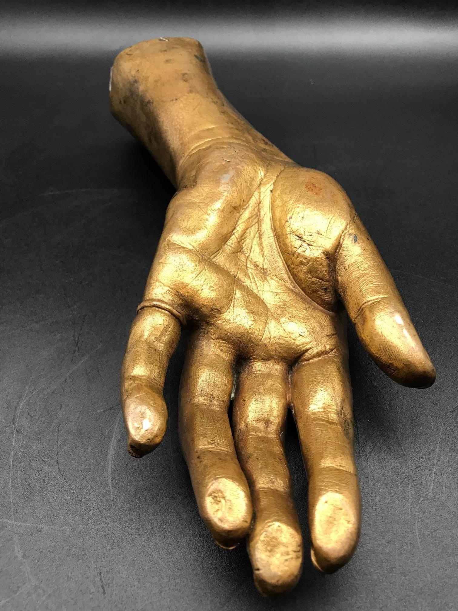 Belle Époque French 19th Century Life-Size Gilded Bronze Hand