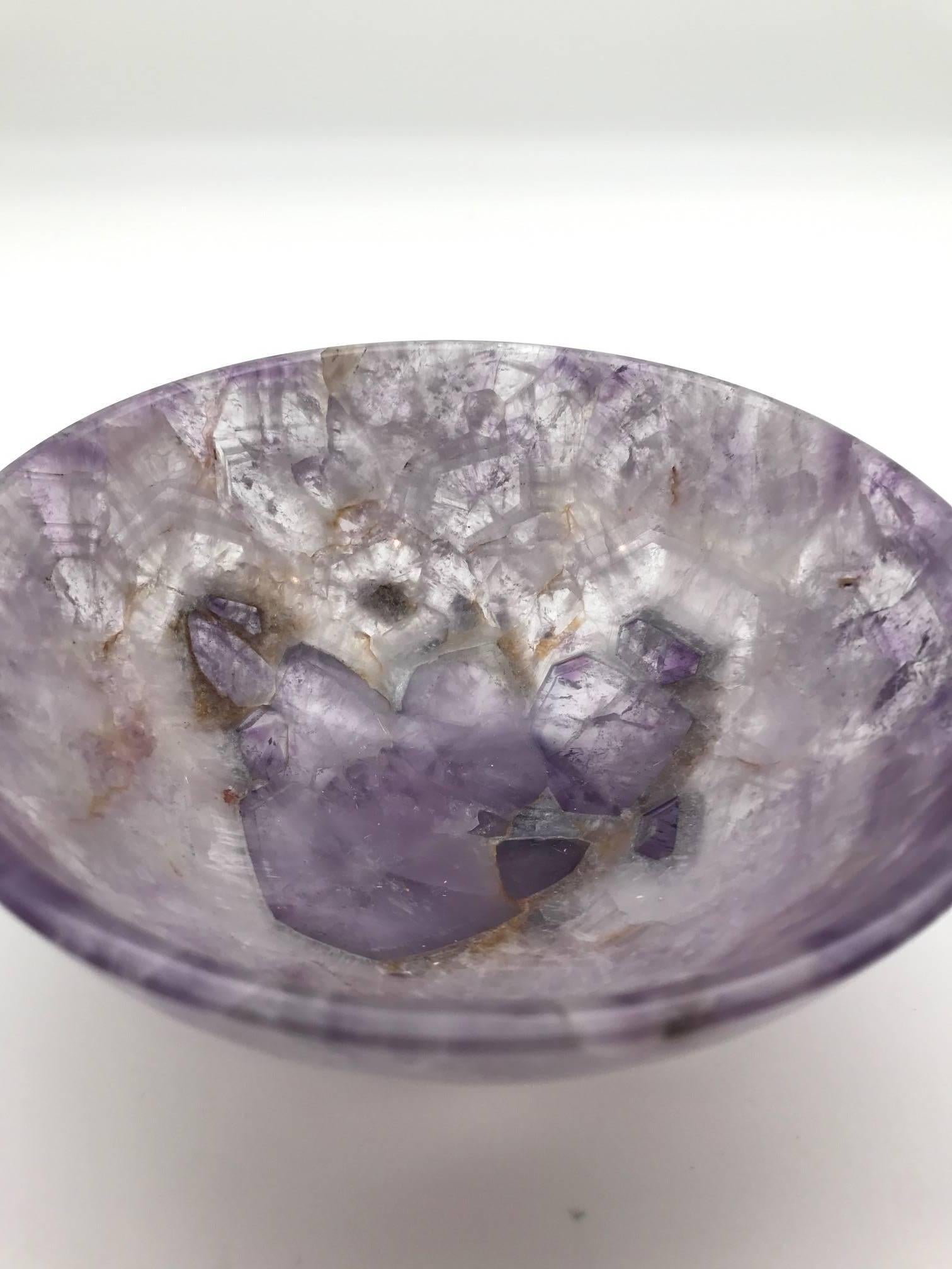 Large Hand-Carved Semi-Precious Gemstone Amethyst Bowl from India In Excellent Condition In New York, NY