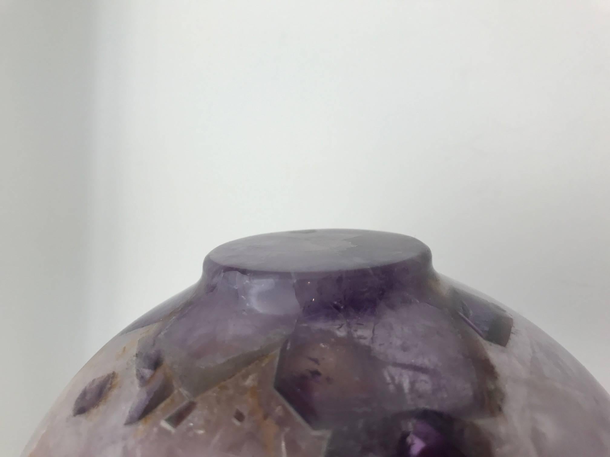 Indian Large Hand-Carved Semi-Precious Gemstone Amethyst Bowl from India