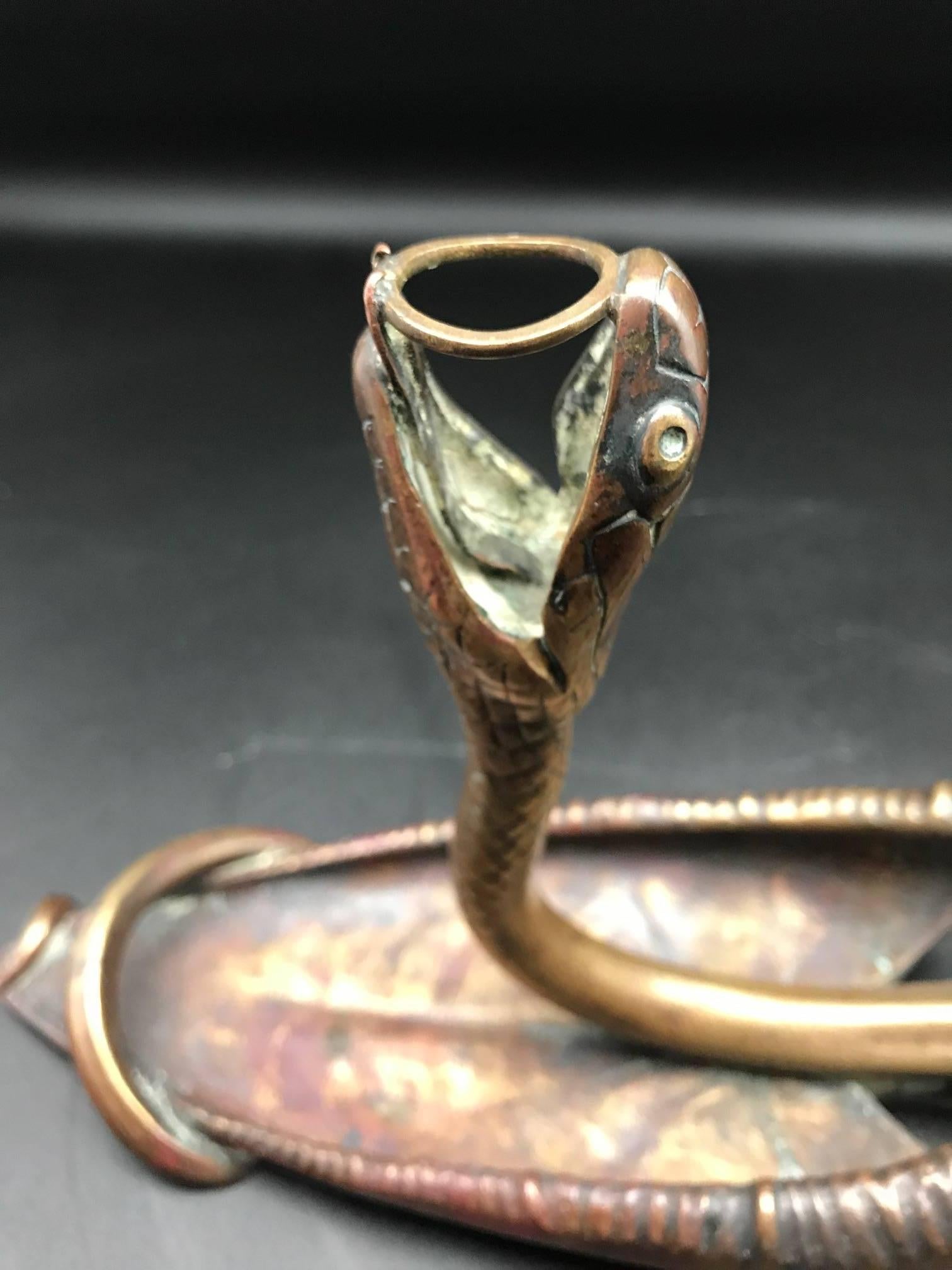 Louis Majorelle Bronze Serpent and Bird of Paradise Leaf Candlestick Vide Poche In Good Condition In New York, NY