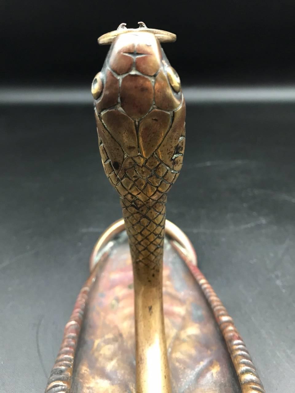 19th Century Louis Majorelle Bronze Serpent and Bird of Paradise Leaf Candlestick Vide Poche