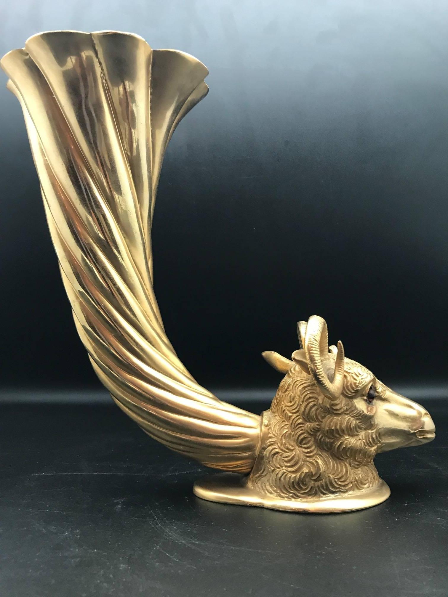 Rhyton Vase or Drinking Cup Made for Maison Jansen in Florence, Gilded Bronze 1