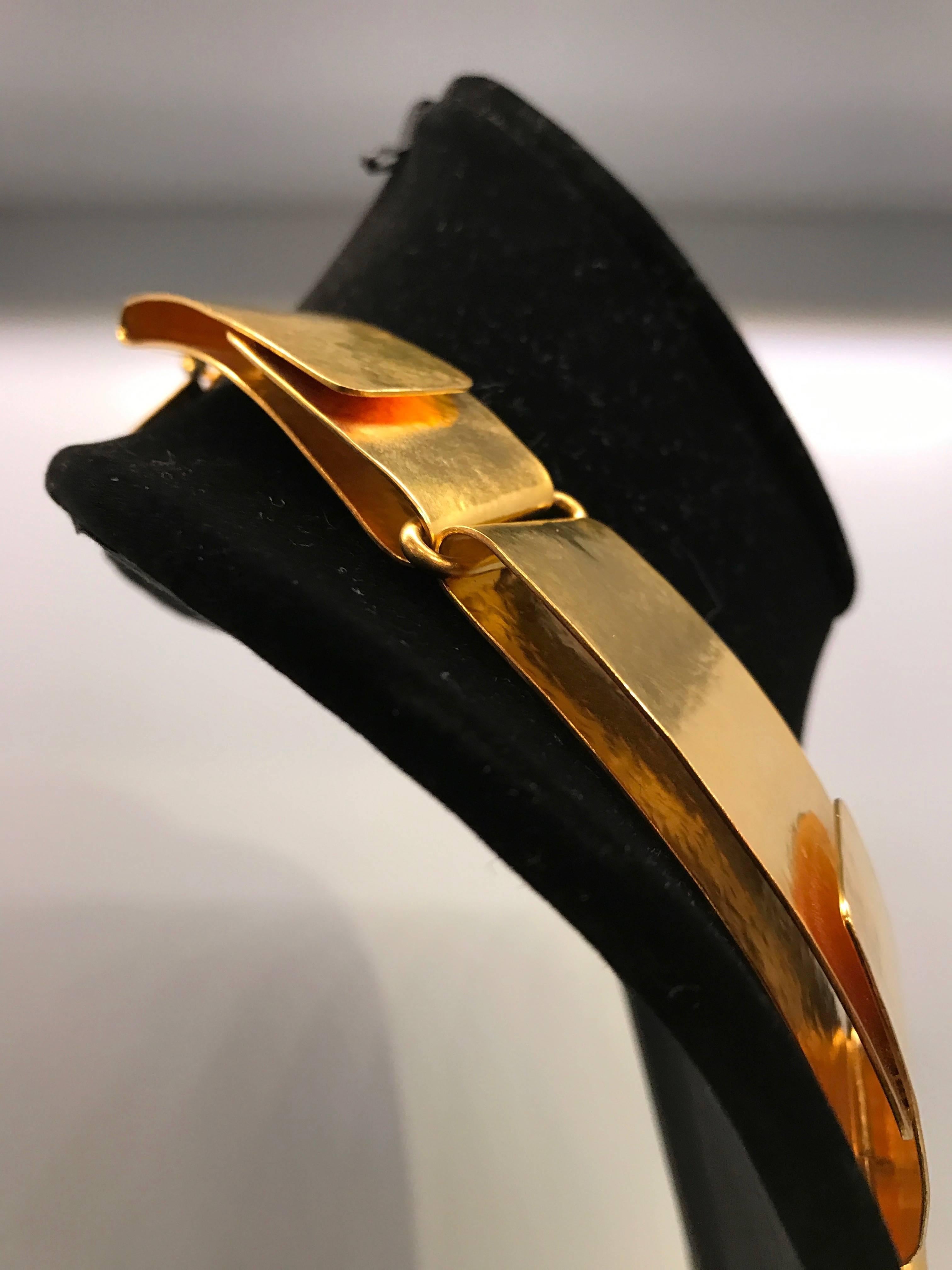 French Herve Van Der Straeten Gilded Forged Brass Folded Ribbon Necklace Choker Collar