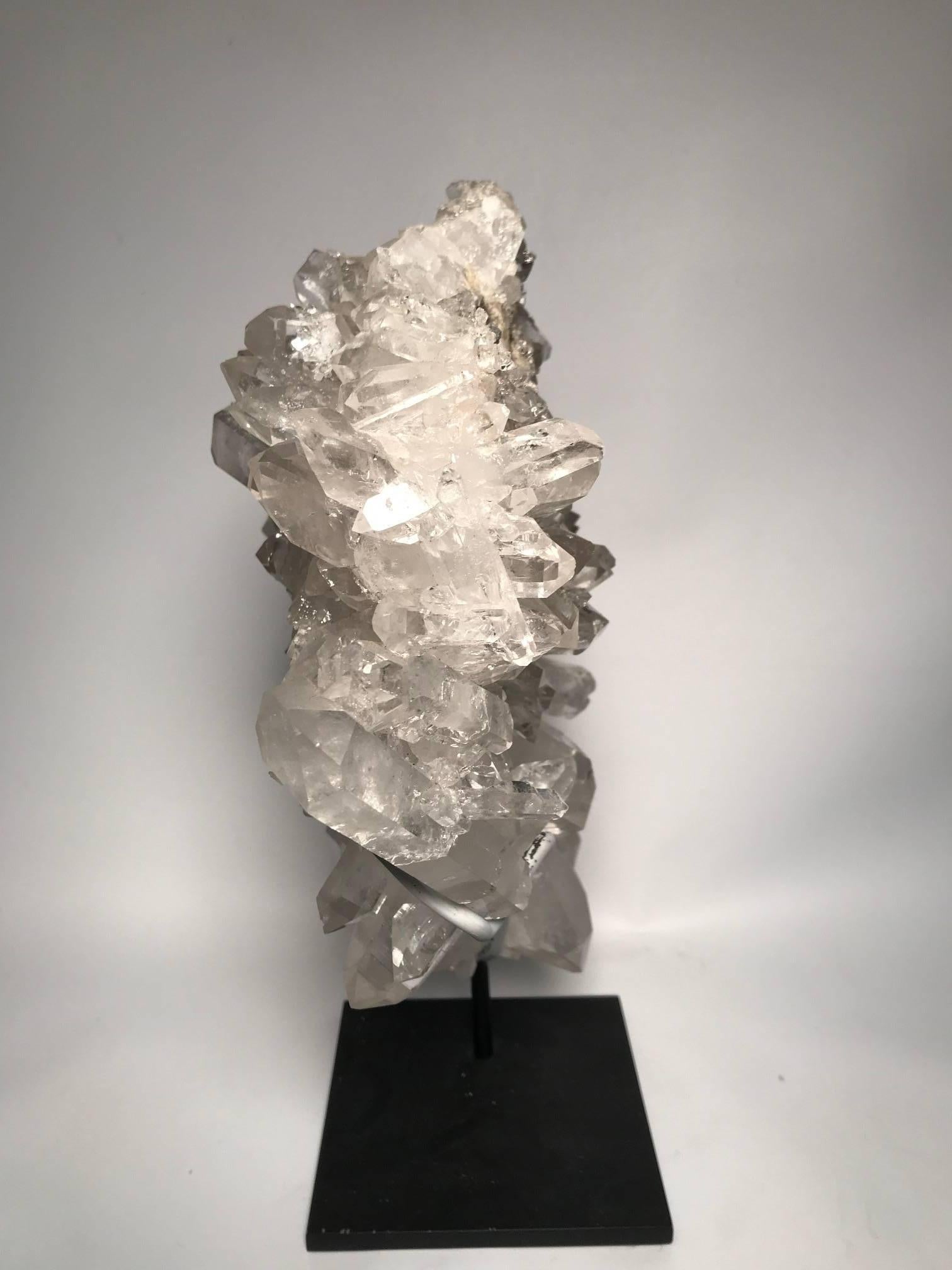 American Double Sided Quartz Rock Crystal Cluster Mounted on a Custom Black Metal Base