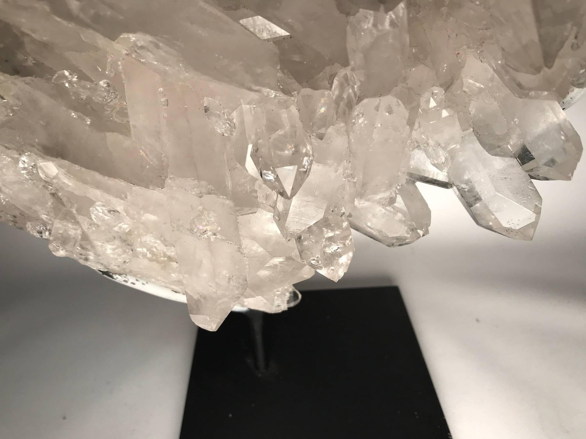 Double Sided Quartz Rock Crystal Cluster Mounted on a Custom Black Metal Base 1