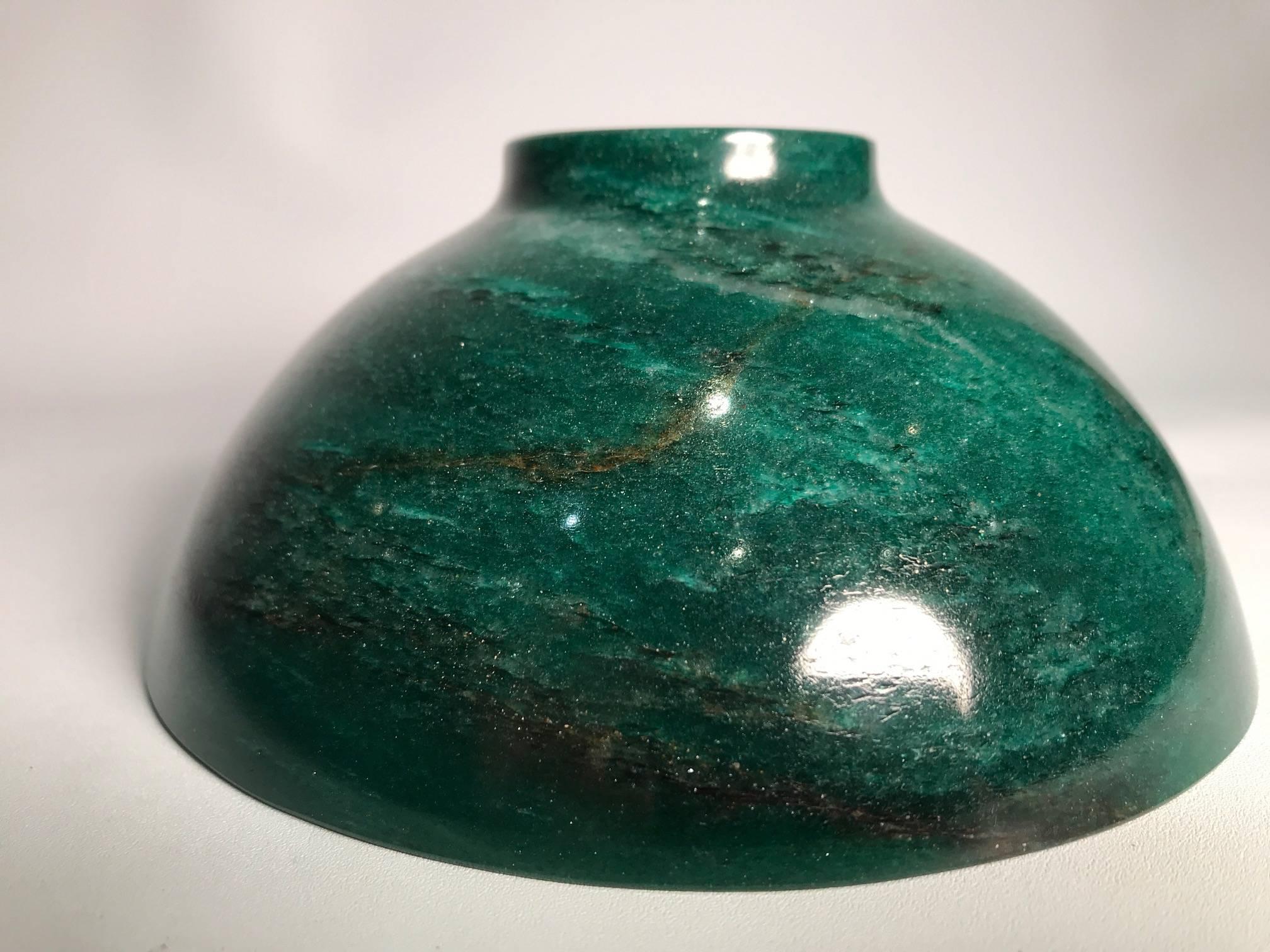 Indian Semi Precious Aventurine Jade Bowl Hand-Carved in India