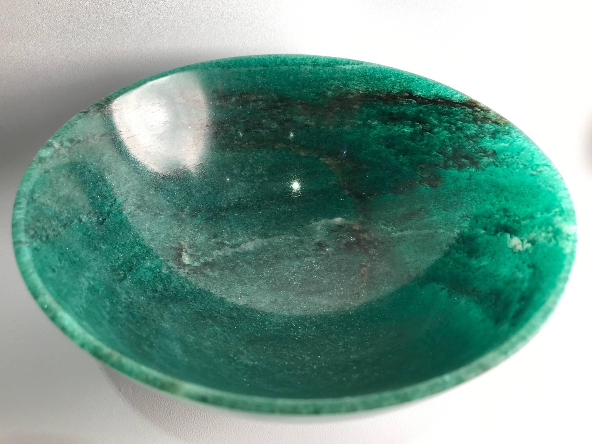 Contemporary Semi Precious Aventurine Jade Bowl Hand-Carved in India