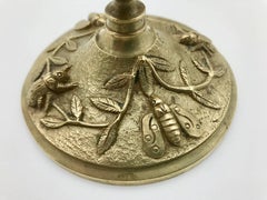 Late 19th Century Bronze Candle Holders with Unusual Insect and Leaf Decoration