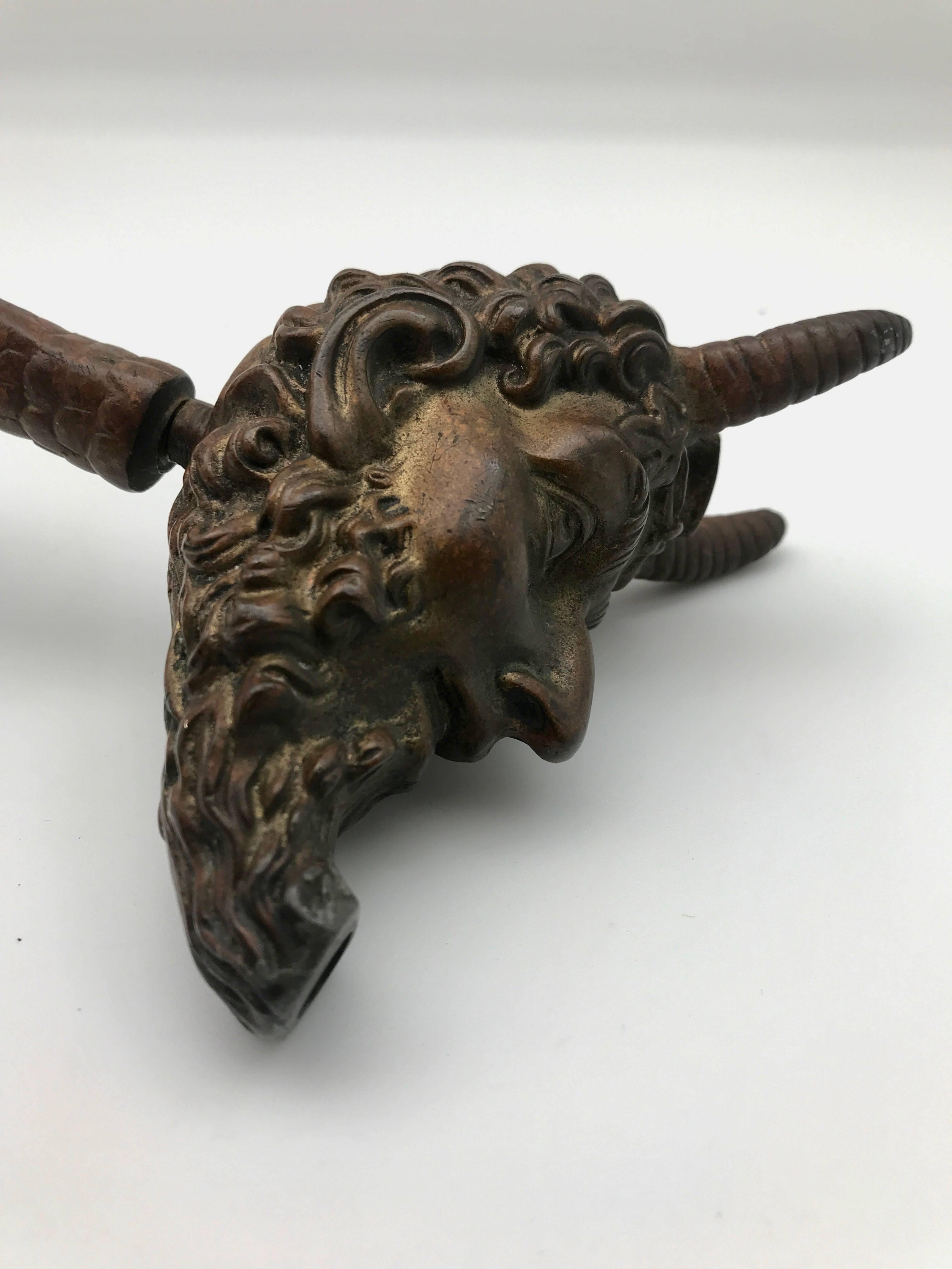 Napoleon III 19th Century Continental Satyr, Pan, Devil Head Bronze Tobacco Cigar Lighter