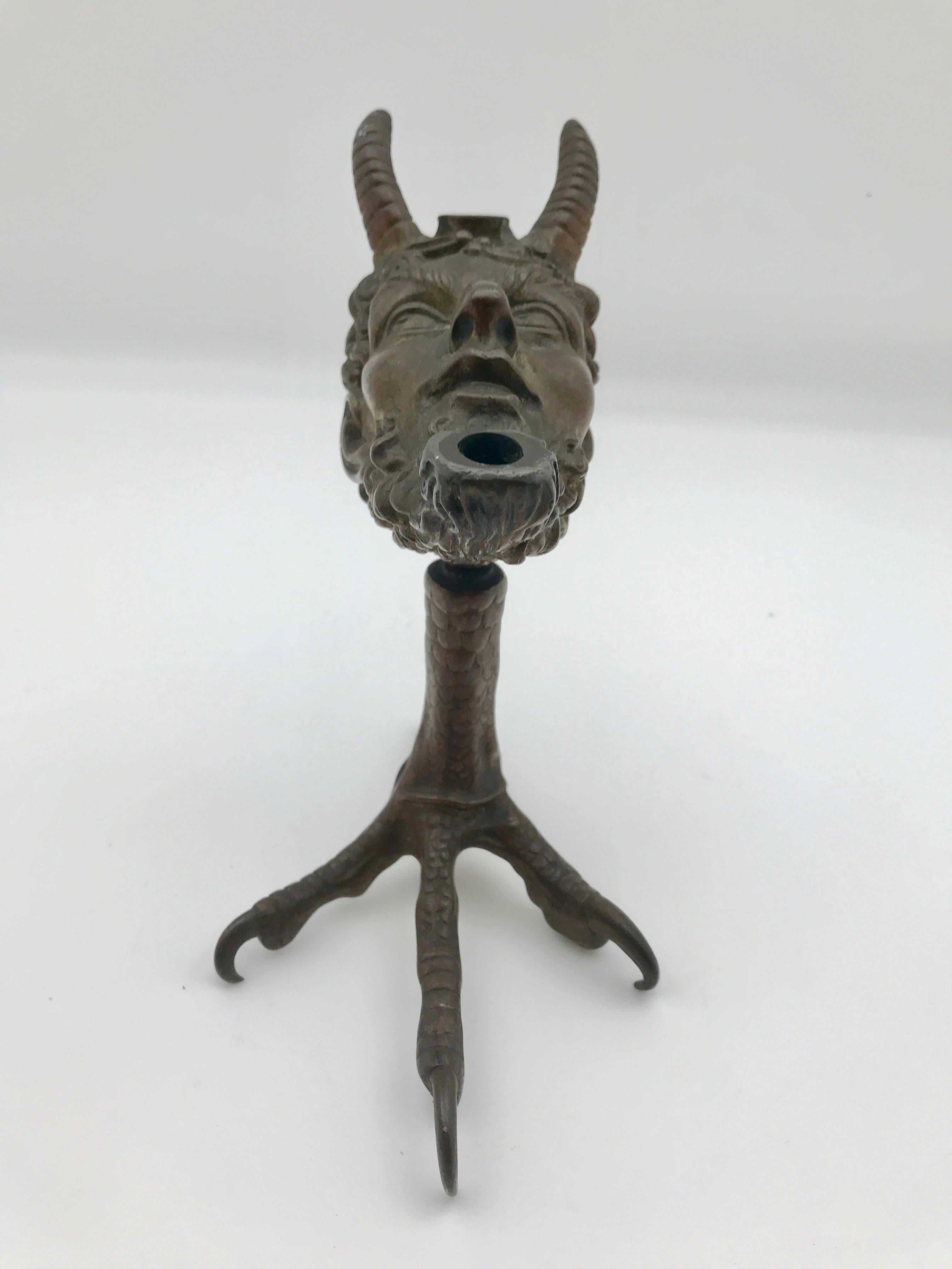 French 19th Century Continental Satyr, Pan, Devil Head Bronze Tobacco Cigar Lighter