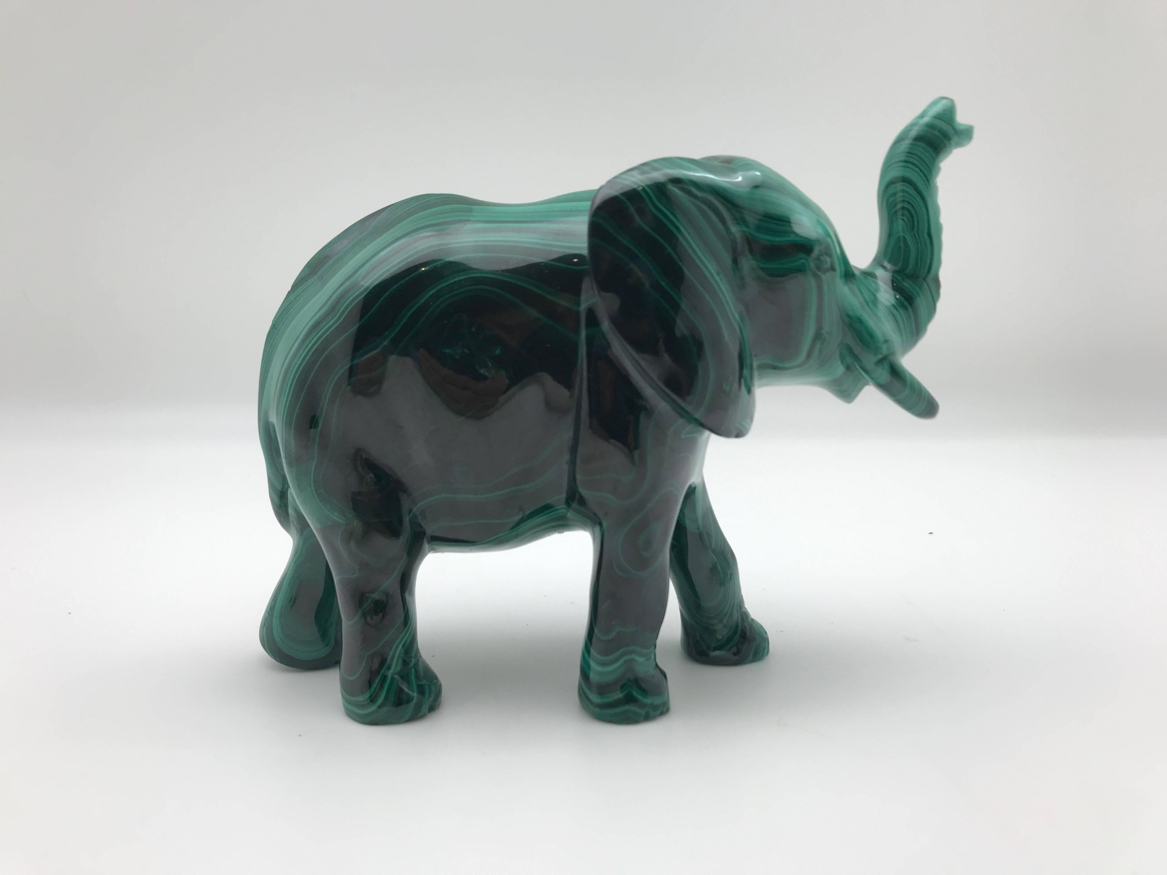 Grand Tour Large Malachite Elephant, Carved in India