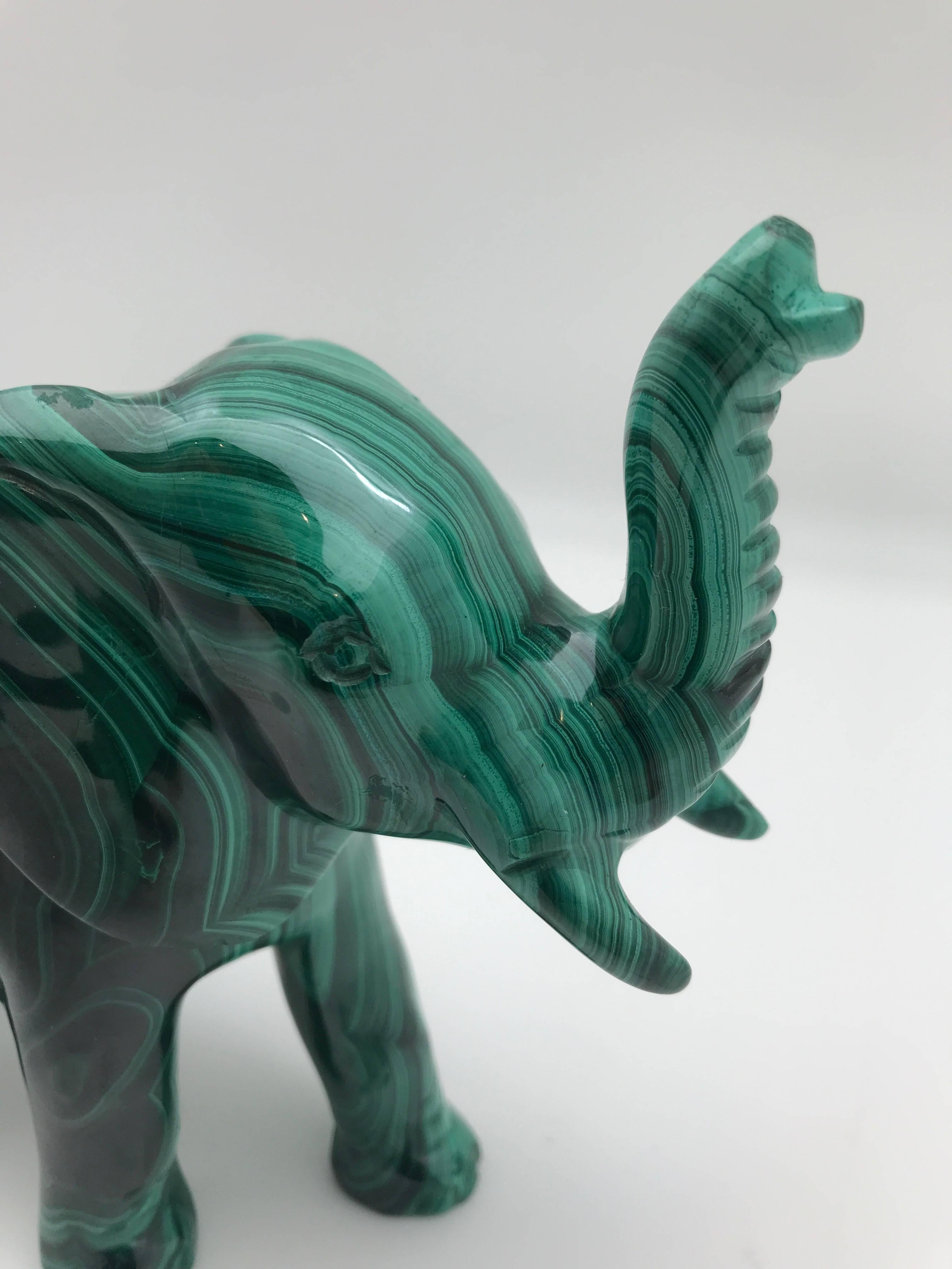 Congolese Large Malachite Elephant, Carved in India