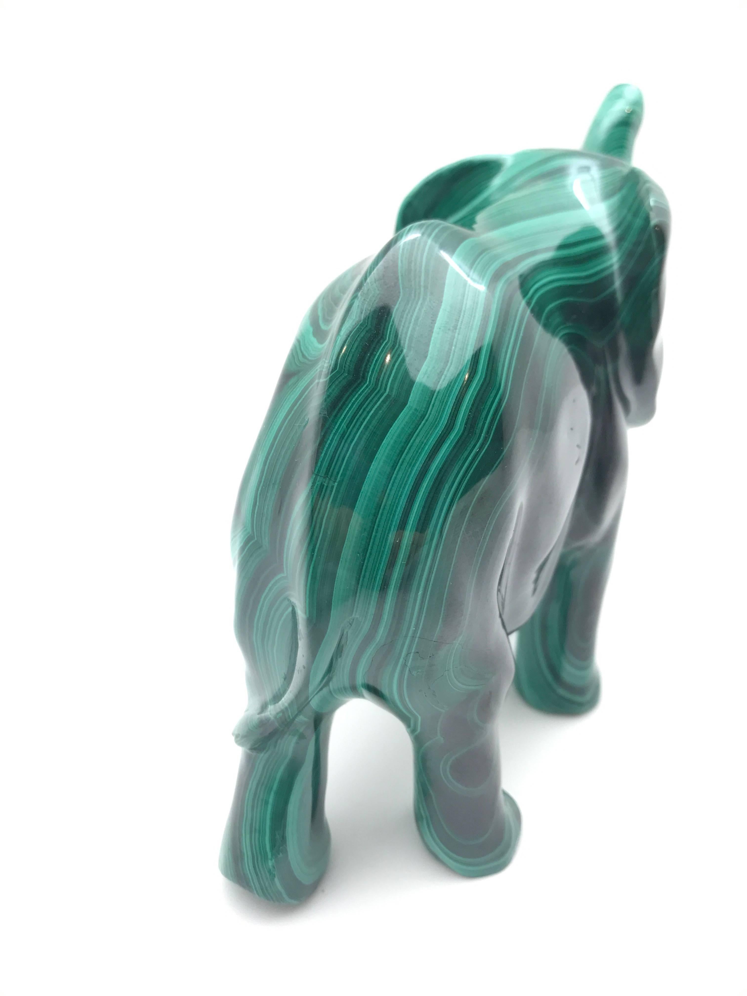 Large Malachite Elephant, Carved in India In Excellent Condition In New York, NY