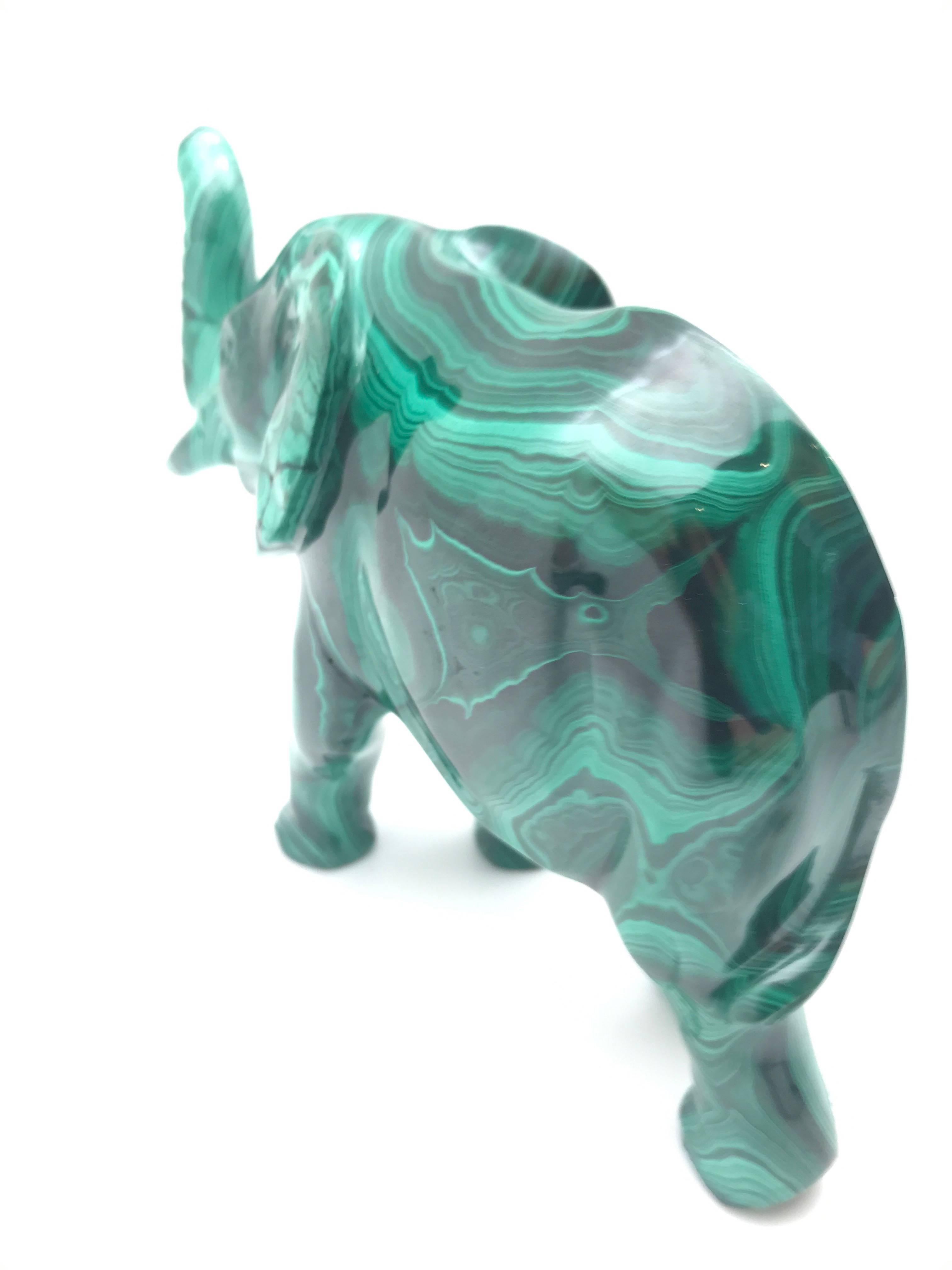 Contemporary Large Malachite Elephant, Carved in India