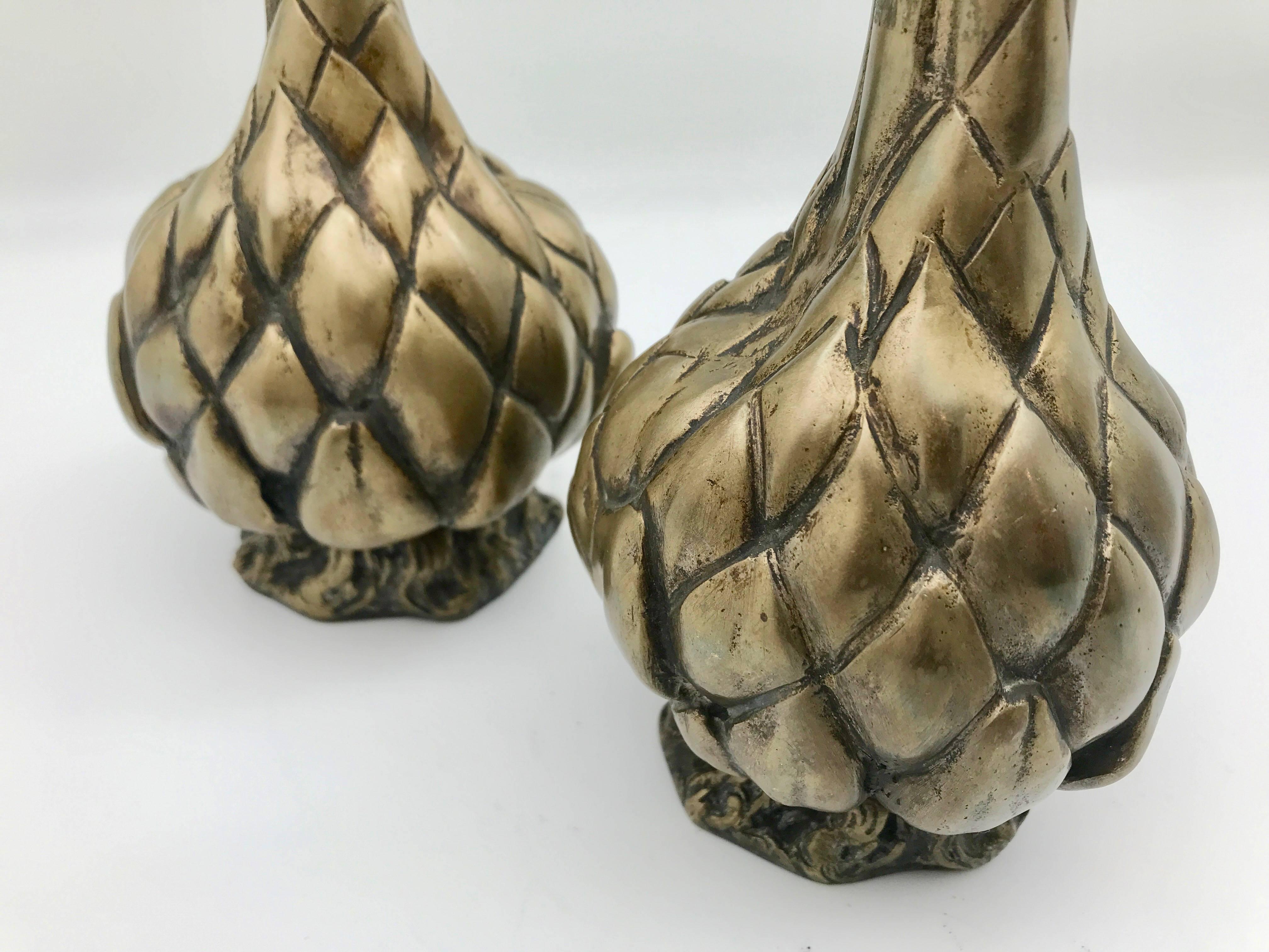 French 19th Century Pair of Bronze Artichoke Candleholders with Scarab Signed A.Vibert