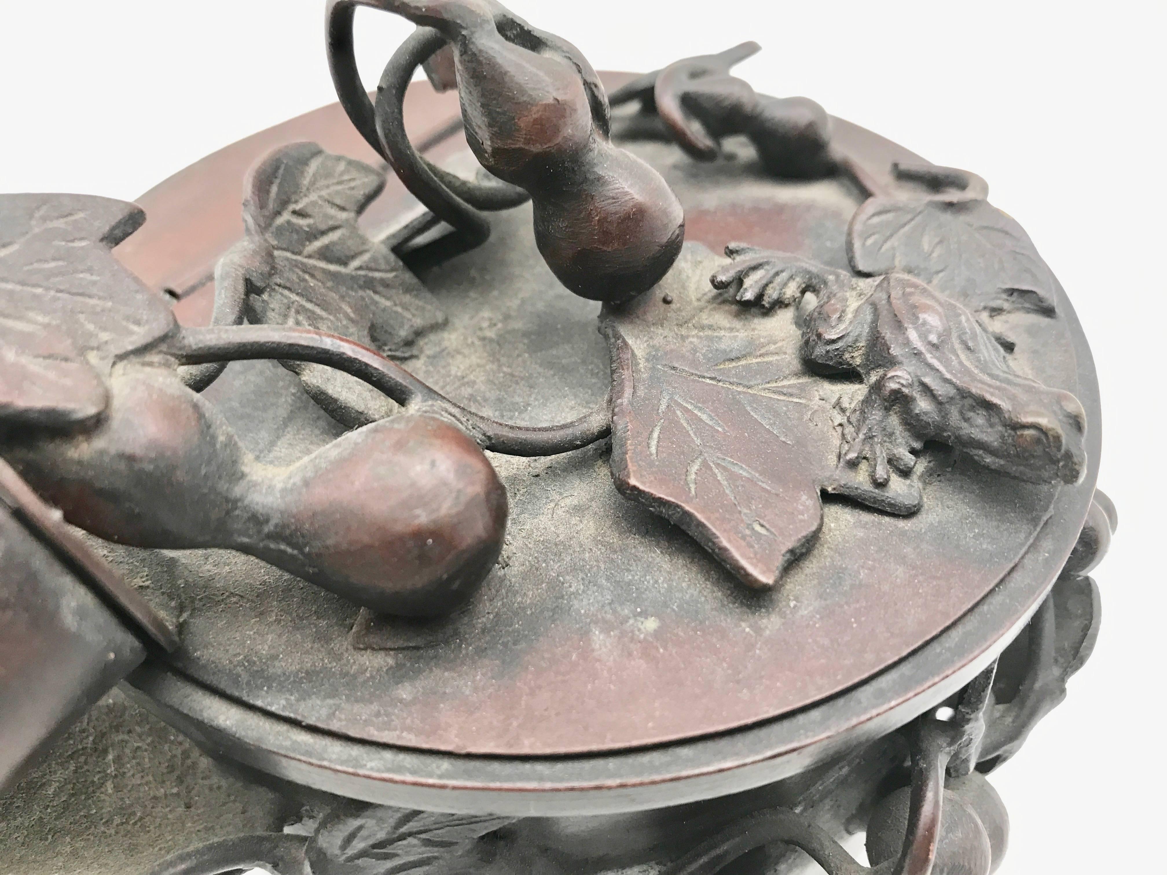 Antique Japanese Yatate Bronze Calligraphy Box 1