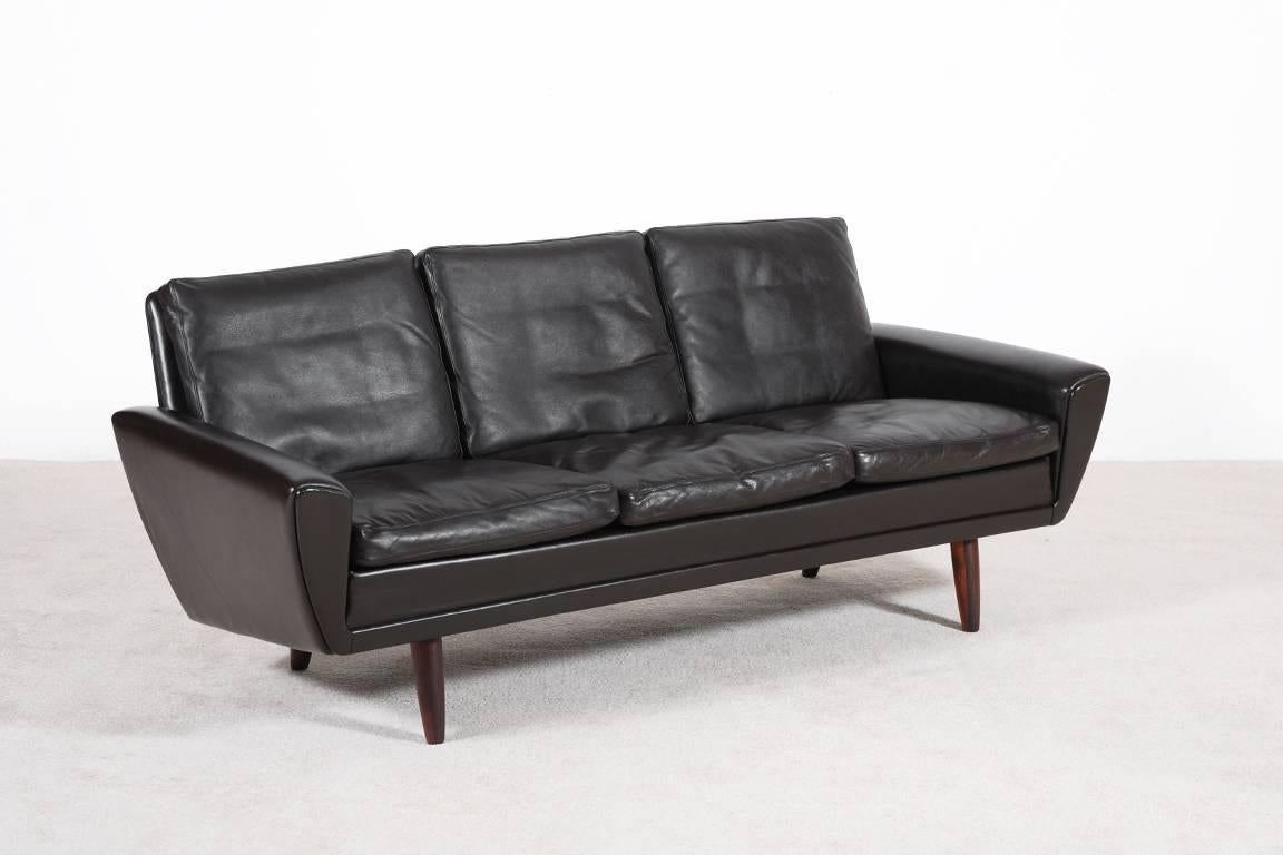 Mid-20th Century Scandinavian Three-Seat Brown Leather Sofa, 1960s
