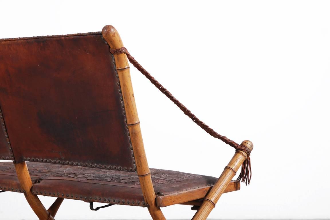 Leather Unusual and Unique Folding Bench, France, 1900