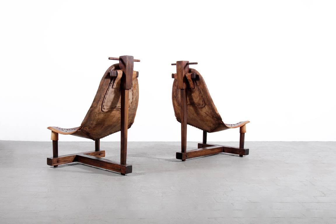 Mid-Century Modern Unusual Pair of Leather Armchairs from 1950