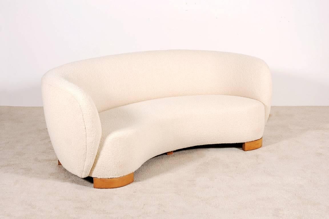 Scandinavian Modern Large Three-Seat Curved Danish Sofa from the 1940s