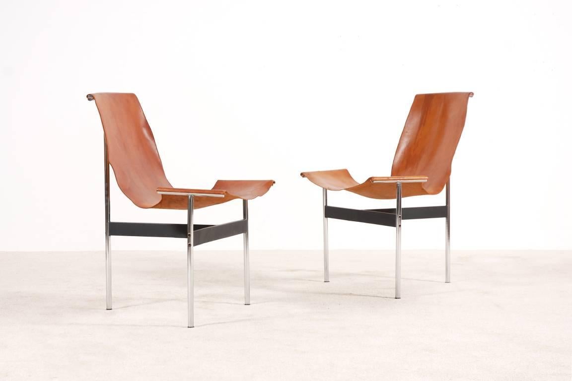 Steel Set of Eight Leather T-Chair Model 3LC  by Katavolos, Littell and Kelly, 1952