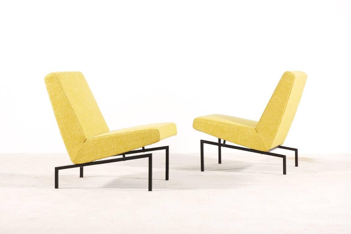 Mid-Century Modern Joseph-André Motte Pair of Tempo Low-Chairs for Steiner, France, 1960s