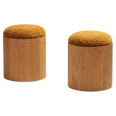 Set of 2 Jessie Stools by Proisy Studio. Hand-Carved Oak & Bouclé
